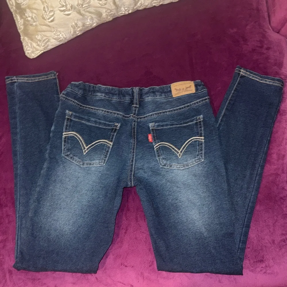 Levi's Classic Indigo Jeans Dark Blue Denim Super Skinny Knit Jean sz 14 Regular - Picture 1 of 14